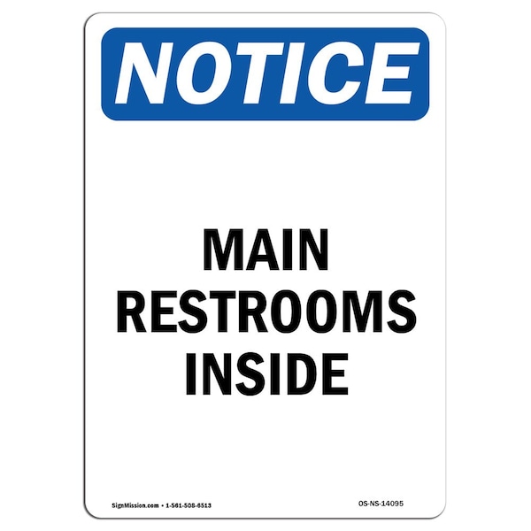 Safety Sign, OSHA Notice, 5" Height, Main Restrooms Inside Sign, Portrait, 10PK